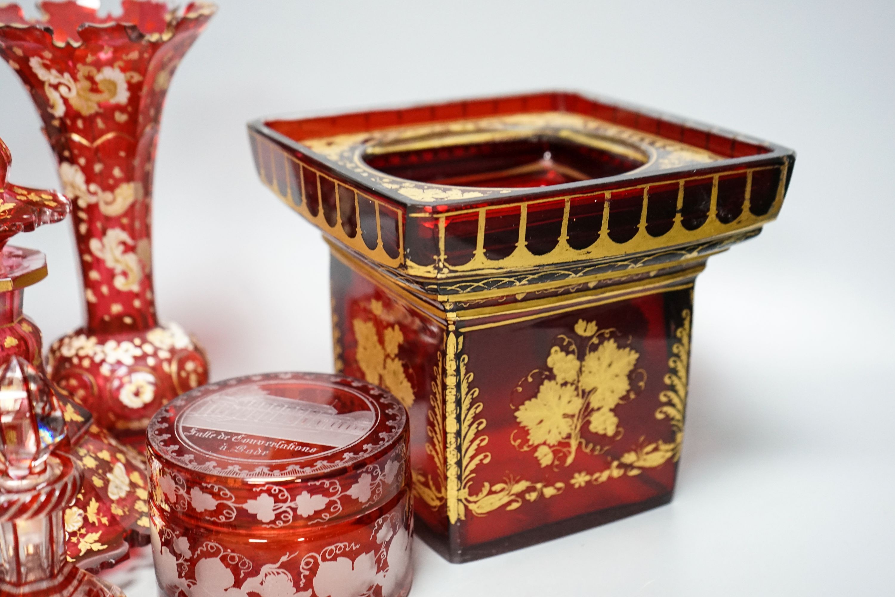 A group of 19th century Bohemian gilt-decorated ruby glassware etc.